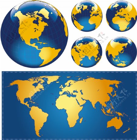 3地球和世界地图矢量素材