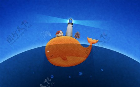 鲸鱼房子儿童插画