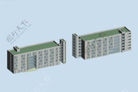 现代学校教学楼3D模型效果图