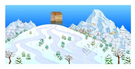 冬季滑雪场风景插画