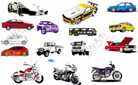 15矢量的摩托车和汽车