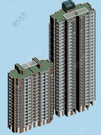 高层小高层两栋塔式住宅楼模型
