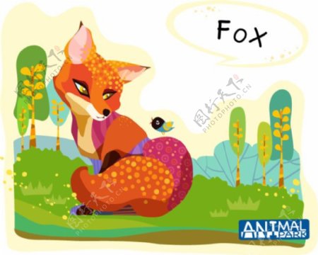 狐狸水彩插画矢量素材
