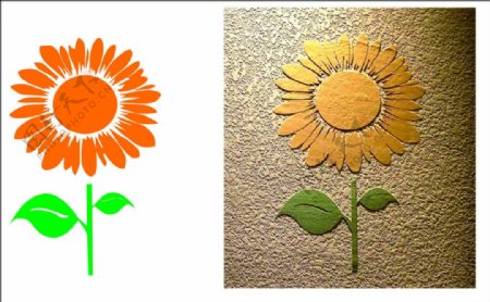 硅藻泥向日葵矢量刻花太阳花刻花矢量背景墙