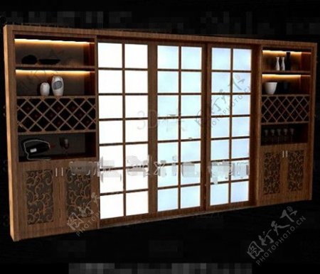 棕色木制日本风格的酒柜