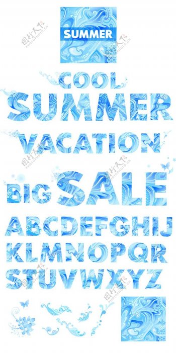 字母表中的字母矢量素材蓝色的夏天