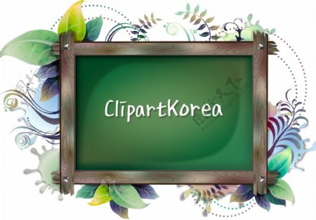 韩国创意底纹边框绿叶木框图片