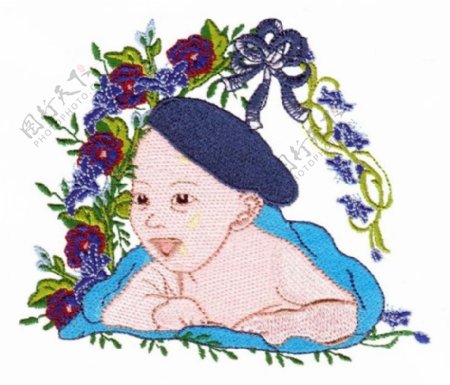 绣花婴儿宝石蓝色紫色免费素材