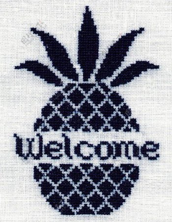 绣花水果菠萝青色英文welcome免费素材