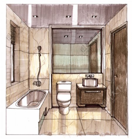 浴室透视图手绘图片素材