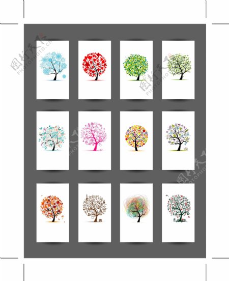 彩色创意树卡片设计矢量素材