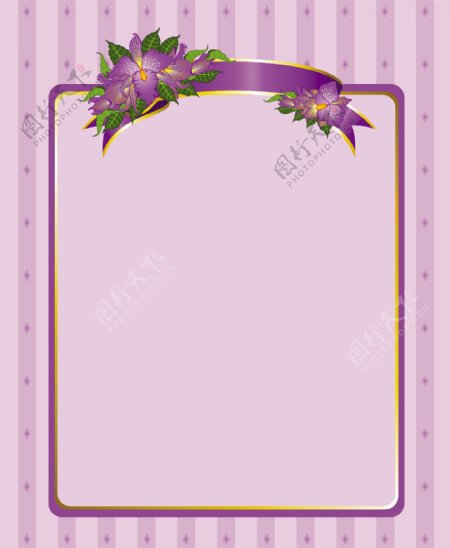 紫色鲜花装饰框矢量图