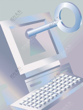 钥匙电脑商务科技背景图片