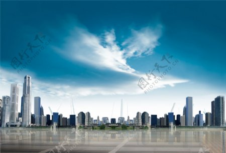 现代都市大全景天空白云时尚简约大气