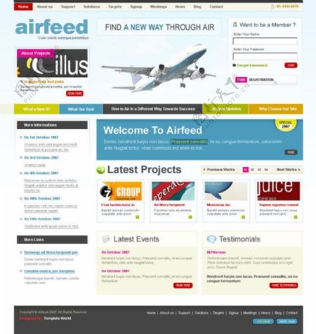 飞机航空网页psd模板