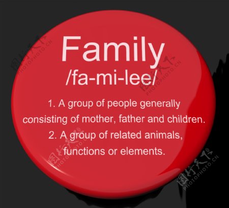 家庭定义按钮显示爸爸妈妈和孩子们的团结