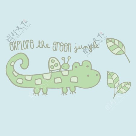 印花矢量图T恤图案图文结合卡通动物鳄鱼免费素材