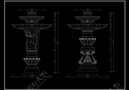 喷泉及花盆造型CAD大样图