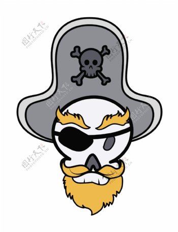 海盗船长头骨卡通插画矢量