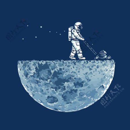 印花矢量图艺术效果水彩T恤印花月球免费素材