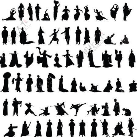 舞蹈和武术的剪影矢量图形