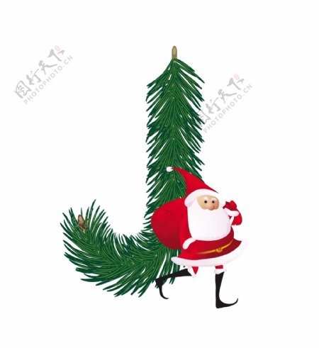 圣诞装饰杉树的ABC字母J矢量有趣的圣诞老人