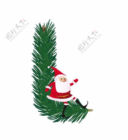 圣诞装饰杉树的ABC字母L向量有趣的圣诞老人