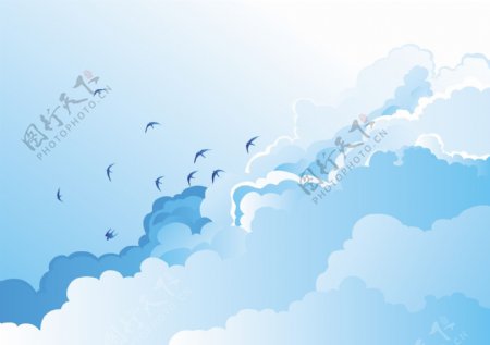 自然界鸟类剪影的天空云免费矢量