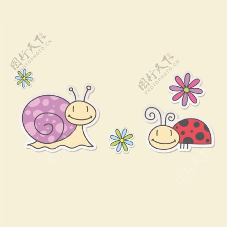印花矢量图可爱卡通卡通动物蜗牛植物免费素材