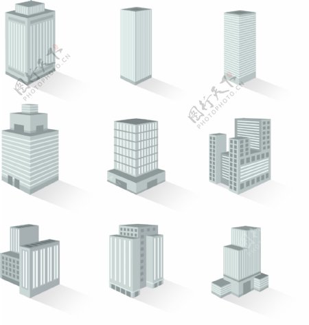 9款创意大厦3D图标矢量素材