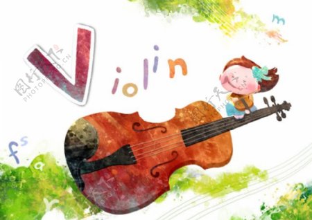 坐在小提琴上的孩子