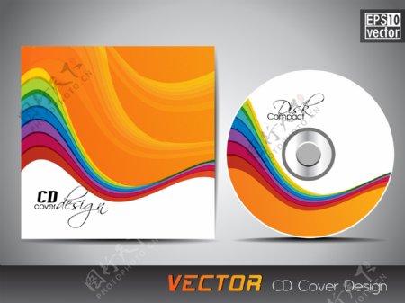 CD封面设计模板的演示文稿中的蓝色空间复制和波浪的影响