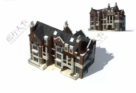 欧式古典风格高档别墅3D立体模型素材