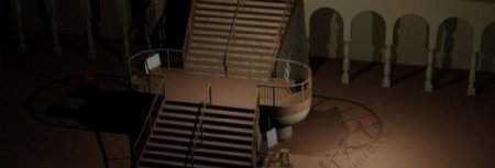 三维3D博物馆木楼梯楼梯de亩E