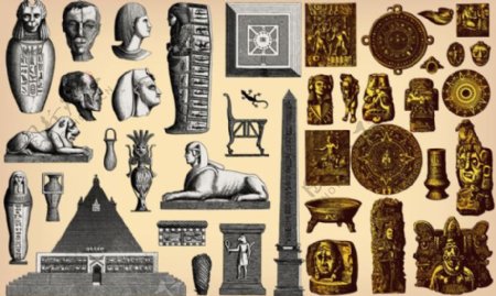古埃及与玛雅文明符号矢量素材