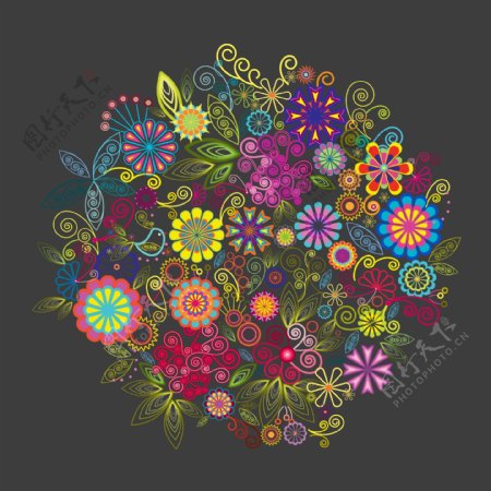 印花矢量图T恤图案植物花朵花团免费素材