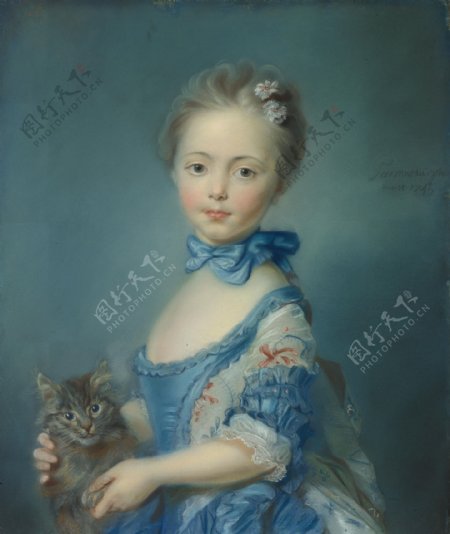 一个女孩和一只小猫图片