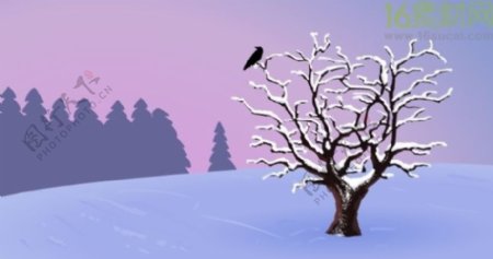 小鸟雪地树枝动画