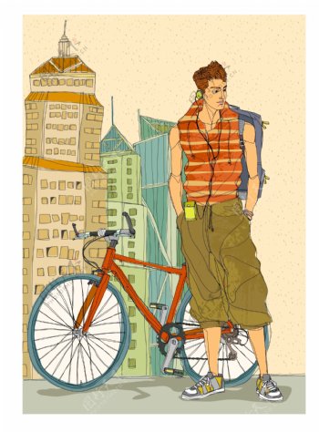 男青年和自行车