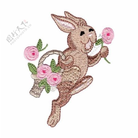 绣花动物兔子生活元素篮子免费素材