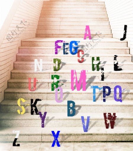 梯阶上的字母图片