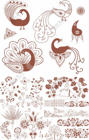 欧式花纹花朵孔雀花纹图片