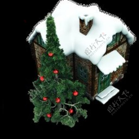圣诞雪屋和圣诞树
