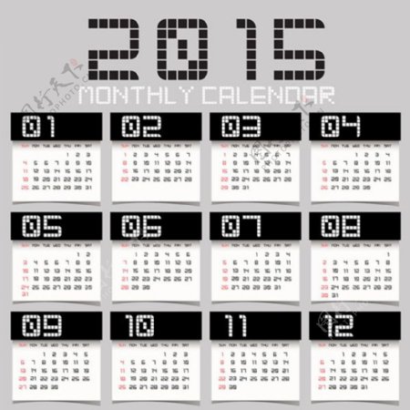 2015年黑白个性日历矢量图