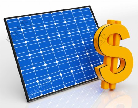 太阳能面板和美元符号显示节省的钱