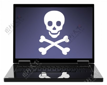 笔记本电脑的屏幕上的骷髅