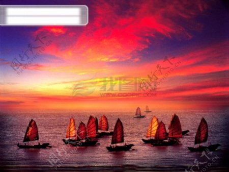 夕阳帆船海洋