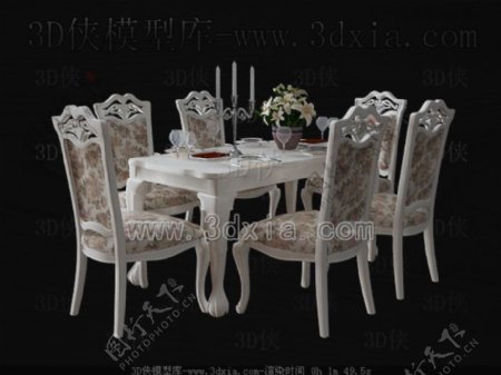 白色碎花田园风格的餐桌