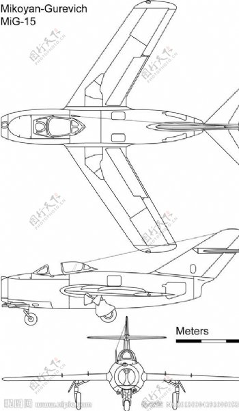 米格15战斗机线稿图片
