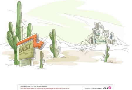 沙漠城市风景插画图片